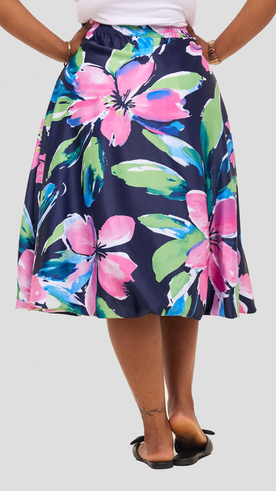 Vivo Iyana Bubble Midi Skirt - Green / Pink Iya Print