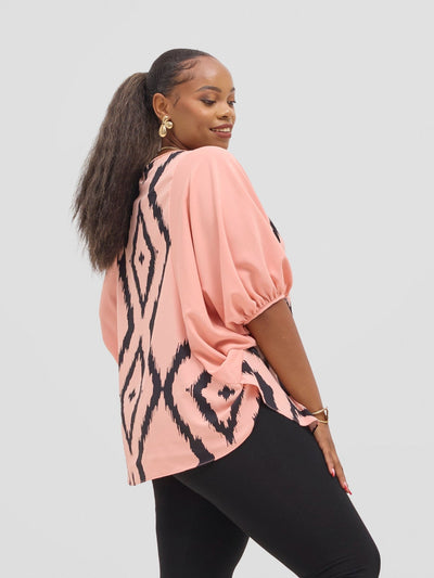 Vivo Seli Wide Top - Peach / Black Esli Print - Shopzetu
