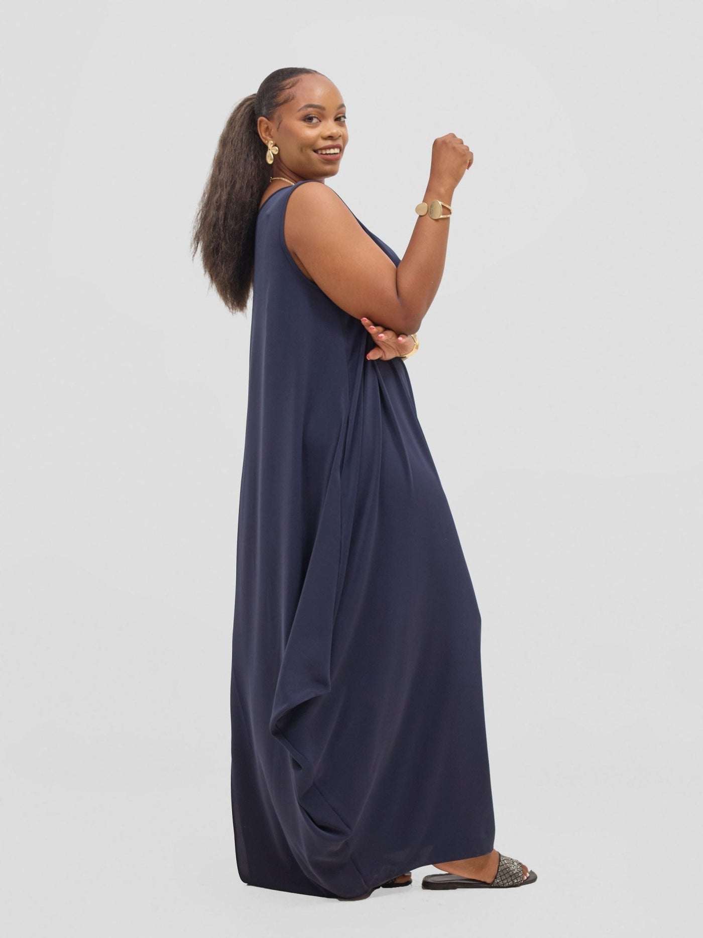 Vivo Seli Maxi Dress - Navy Blue - Shopzetu