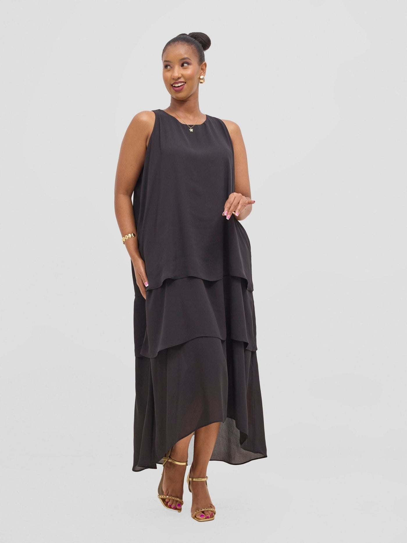 Vivo Yene Layered Midi Dress - Black - Shopzetu