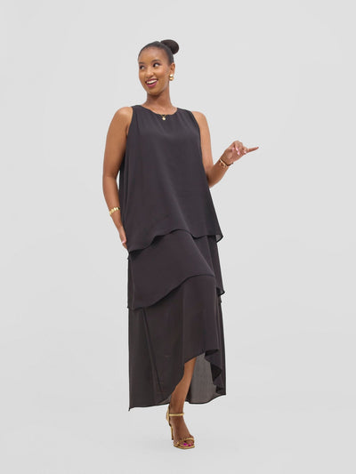 Vivo Yene Layered Midi Dress - Black - Shopzetu