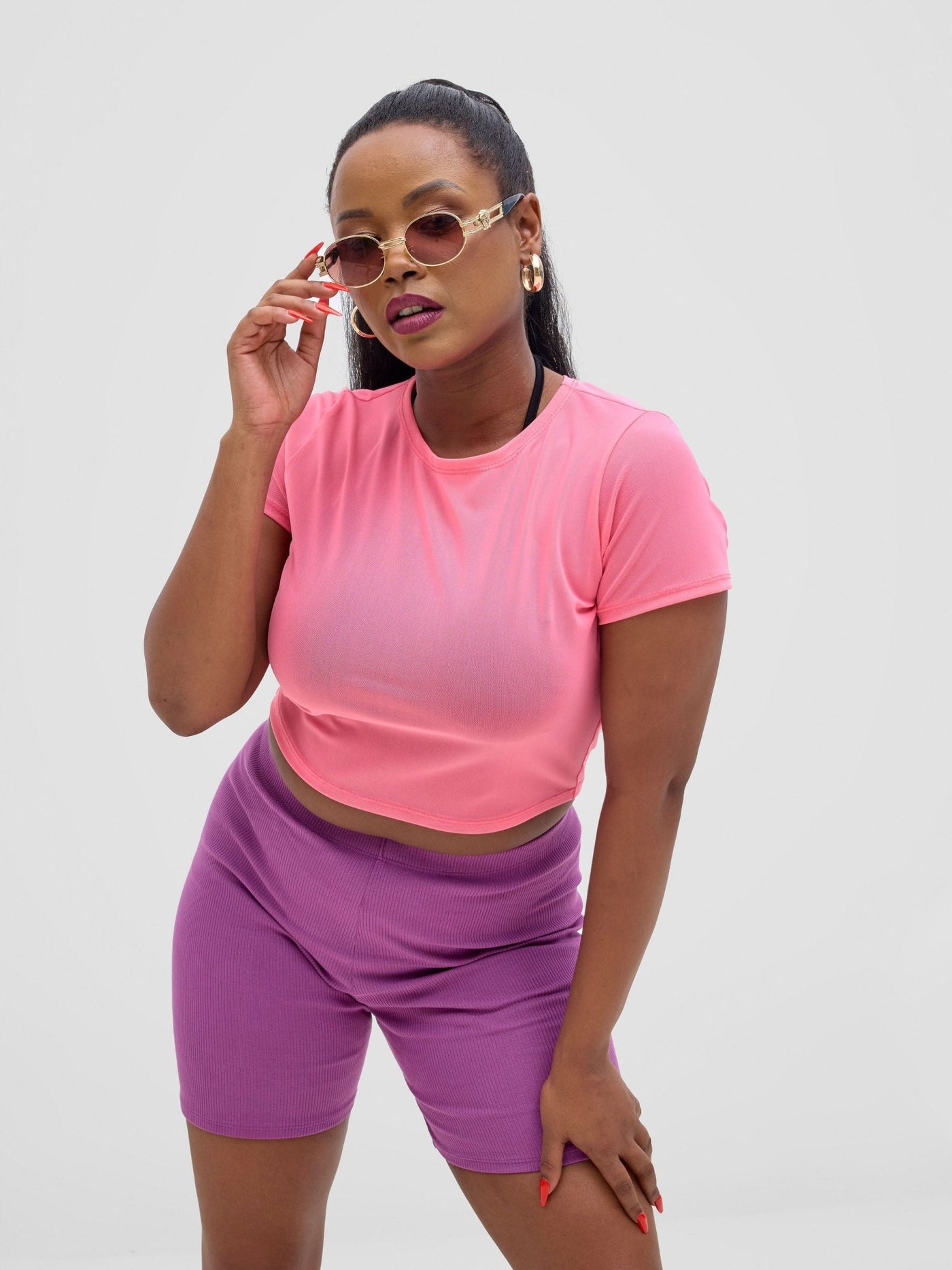 Zoya Vasha Short Sleeve Mesh Top - Neon Pink - Shopzetu