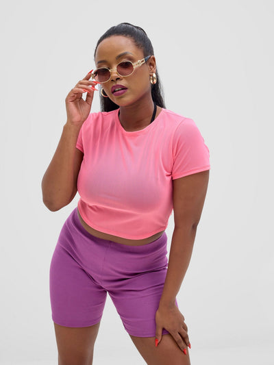 Zoya Vasha Short Sleeve Mesh Top - Neon Pink - Shopzetu