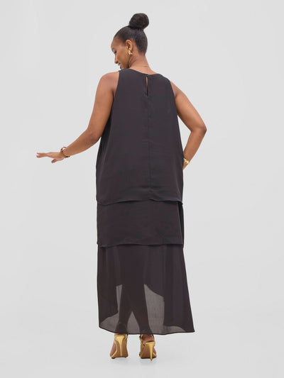 Vivo Yene Layered Midi Dress - Black - Shopzetu