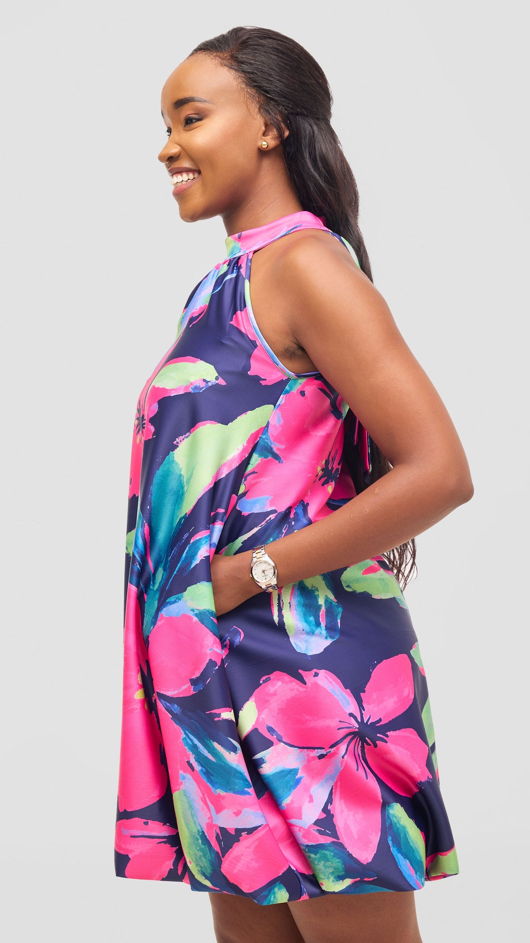 Vivo Iyana Bubble Mini Dress - Fuschia / Green Iya Pint