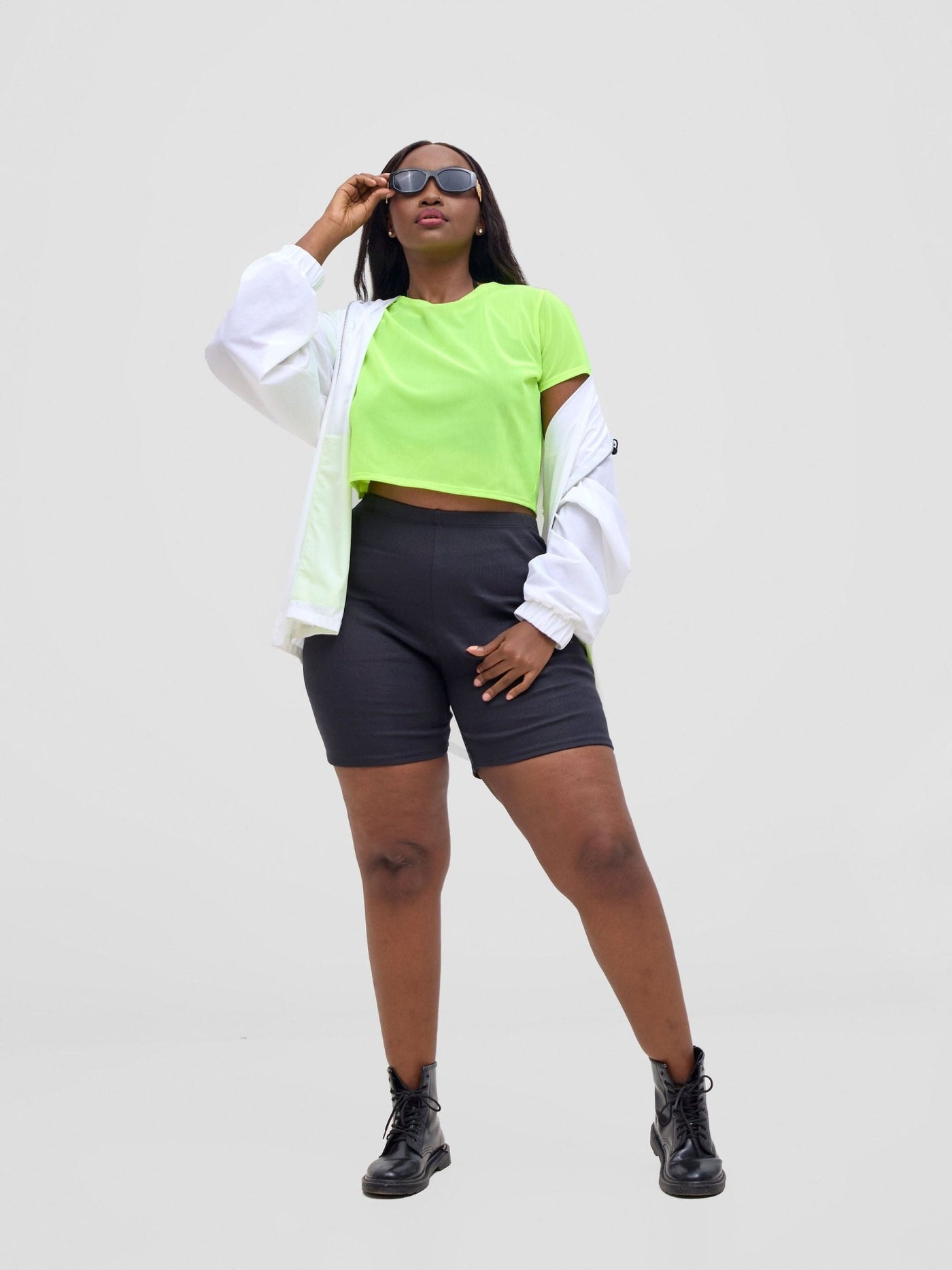 Zoya Vasha Hooded Jacket - White / Neon Green - Shopzetu
