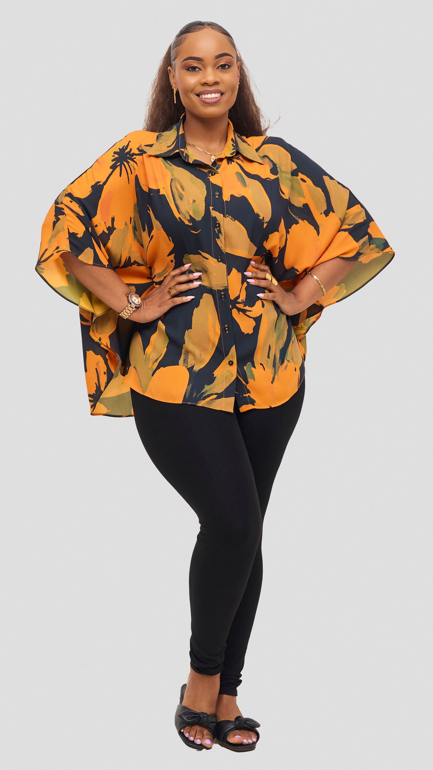 Vivo Iyana Cape Top - Mustard / Navy Iya Print
