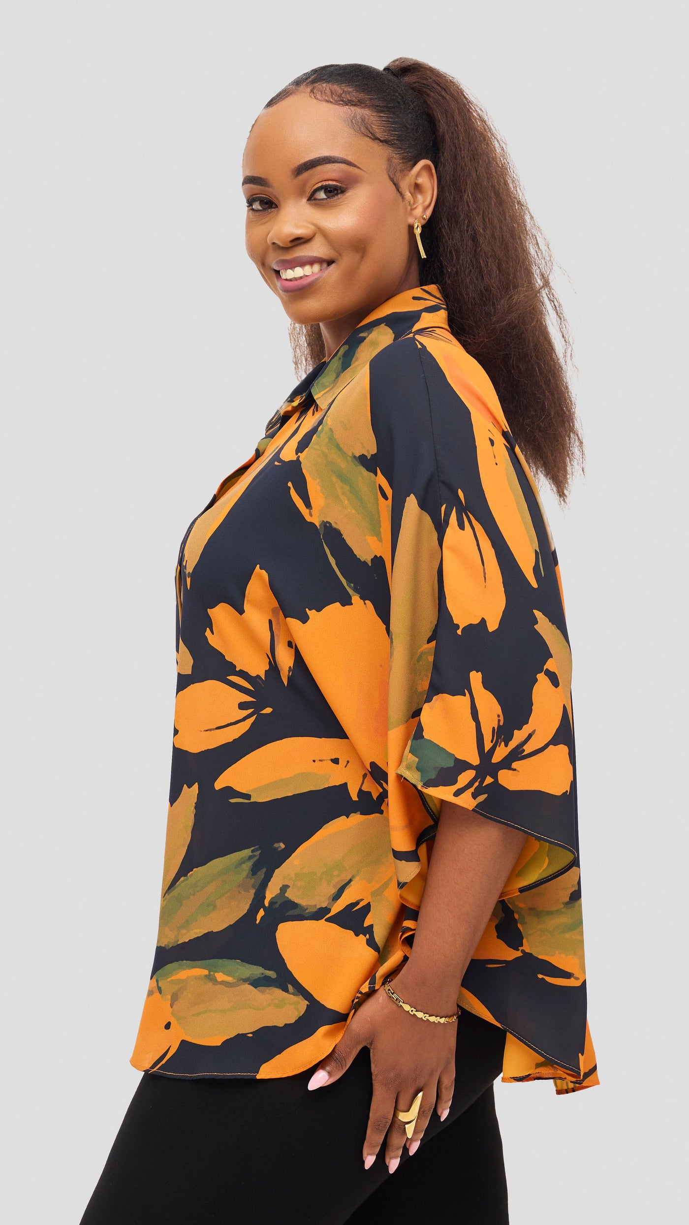 Vivo Iyana Cape Top - Mustard / Navy Iya Print