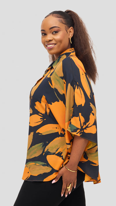 Vivo Iyana Cape Top - Mustard / Navy Iya Print