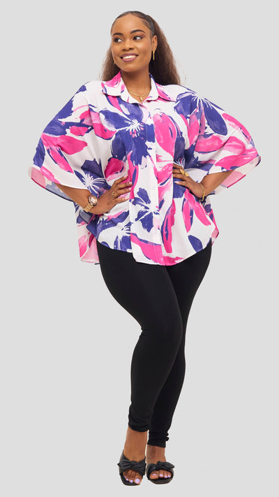 Vivo Iyana Cape Top - White / Fuschia Iya Print