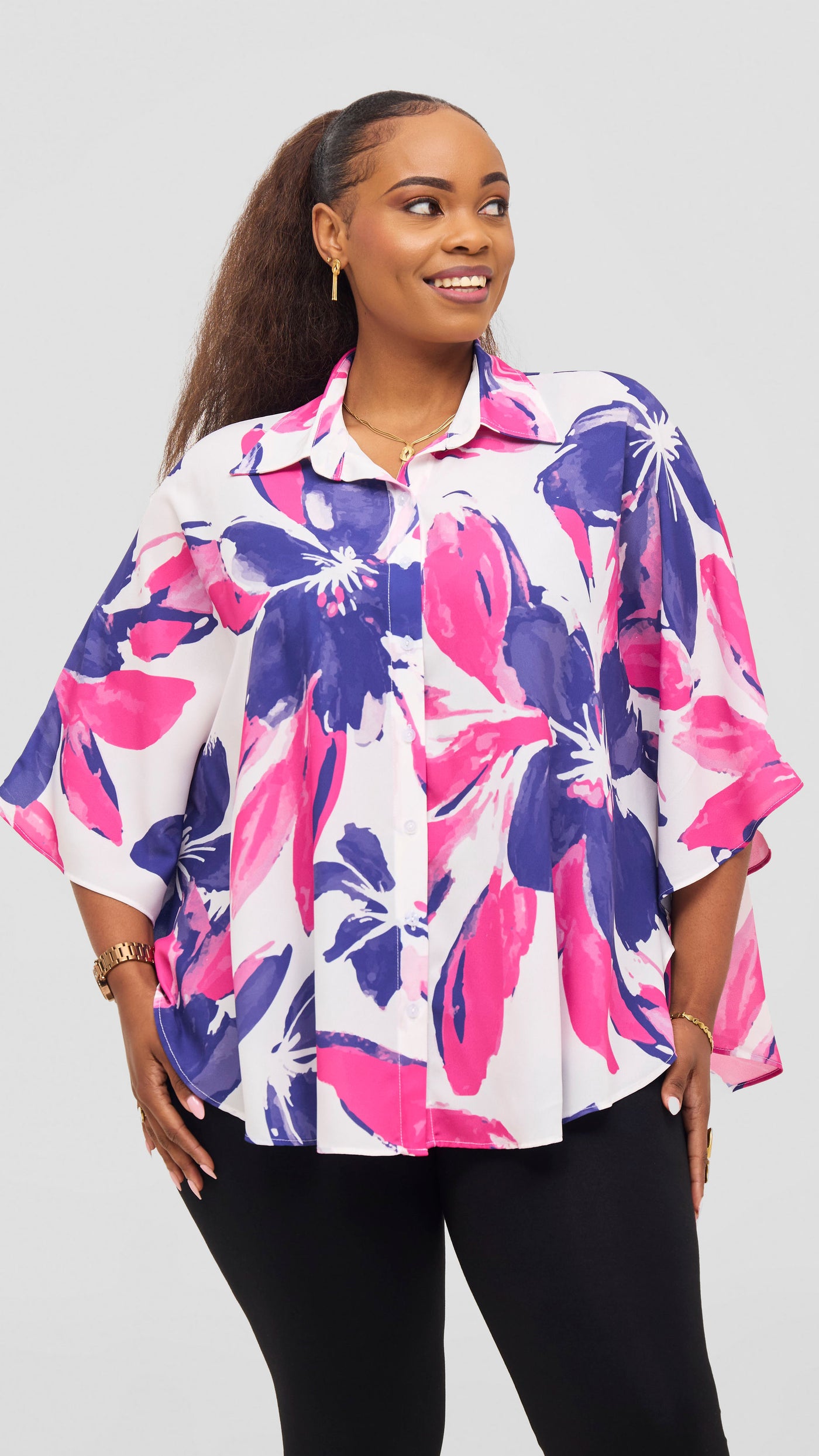 Vivo Iyana Cape Top - White / Fuschia Iya Print