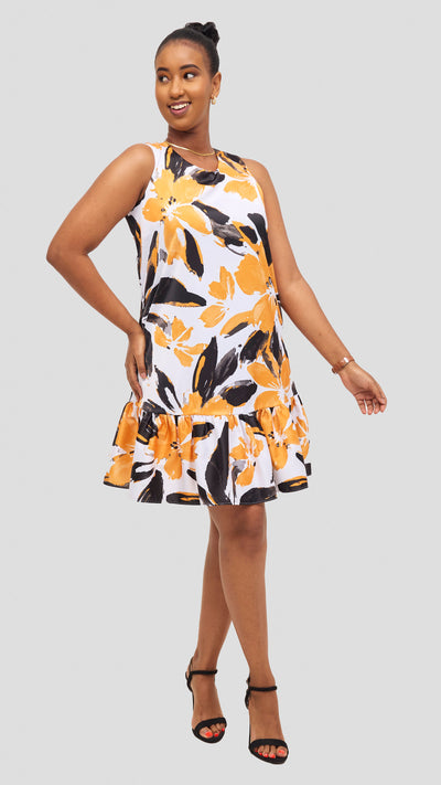Vivo Iyana Knee Length Bubble Dress - Mustard / Navy Iya Pint