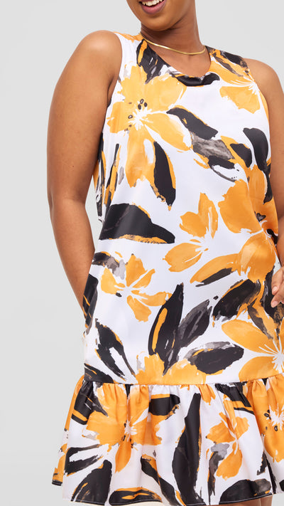 Vivo Iyana Knee Length Bubble Dress - Mustard / Navy Iya Pint