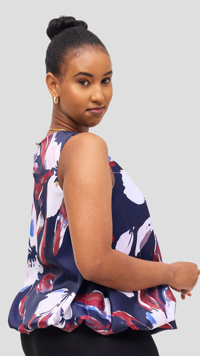 Vivo Iyana Bubble Sleeveless Top - Navy / Dark Red Iya Print