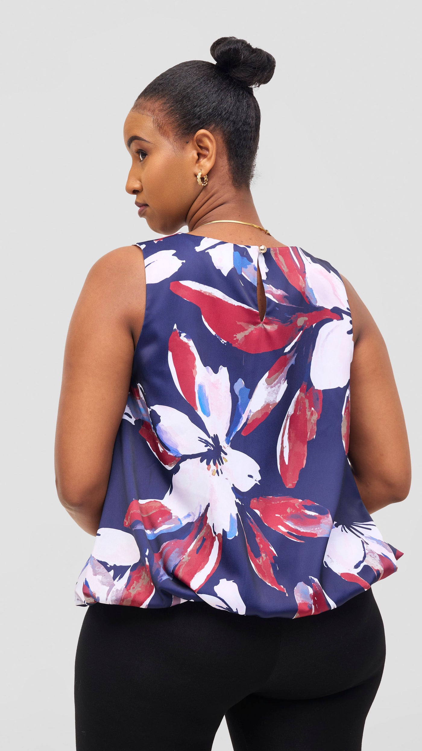 Vivo Iyana Bubble Sleeveless Top - Navy / Dark Red Iya Print