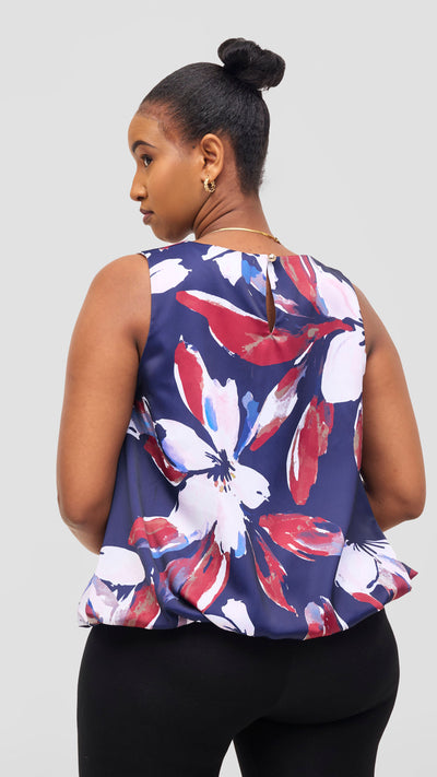 Vivo Iyana Bubble Sleeveless Top - Navy / Dark Red Iya Print