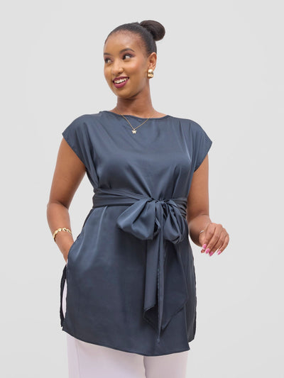 Vivo Yene Front Tie Tunic Top - Dark Teal - Shopzetu
