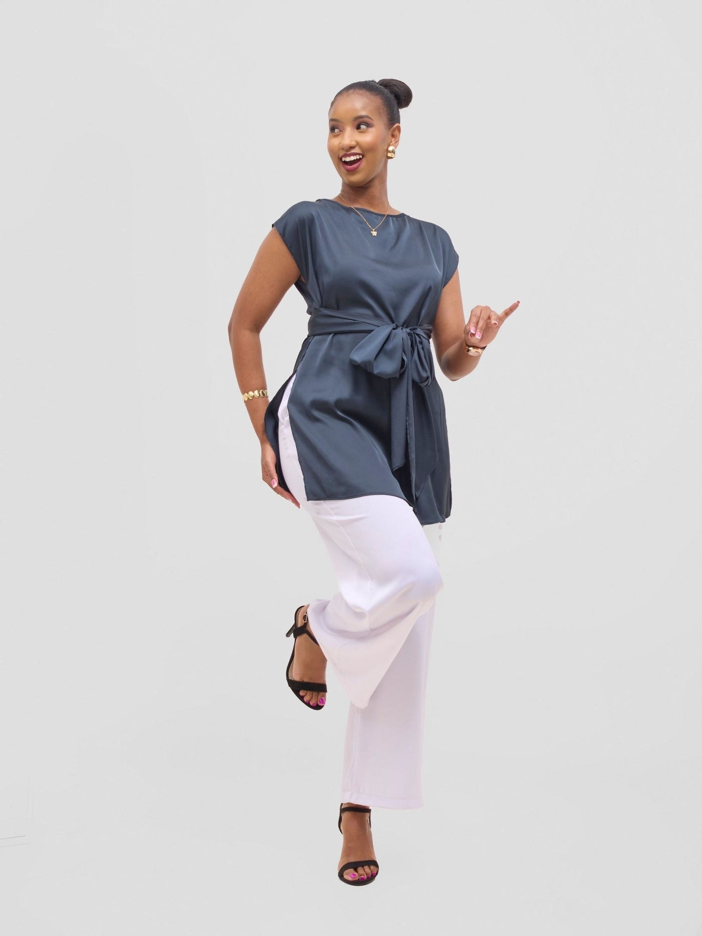 Vivo Yene Front Tie Tunic Top - Dark Teal - Shopzetu