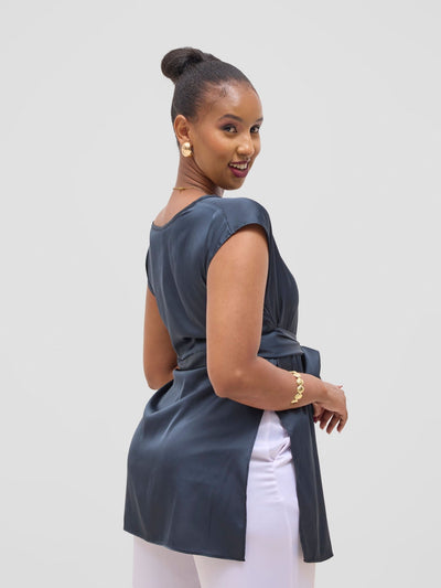 Vivo Yene Front Tie Tunic Top - Dark Teal - Shopzetu