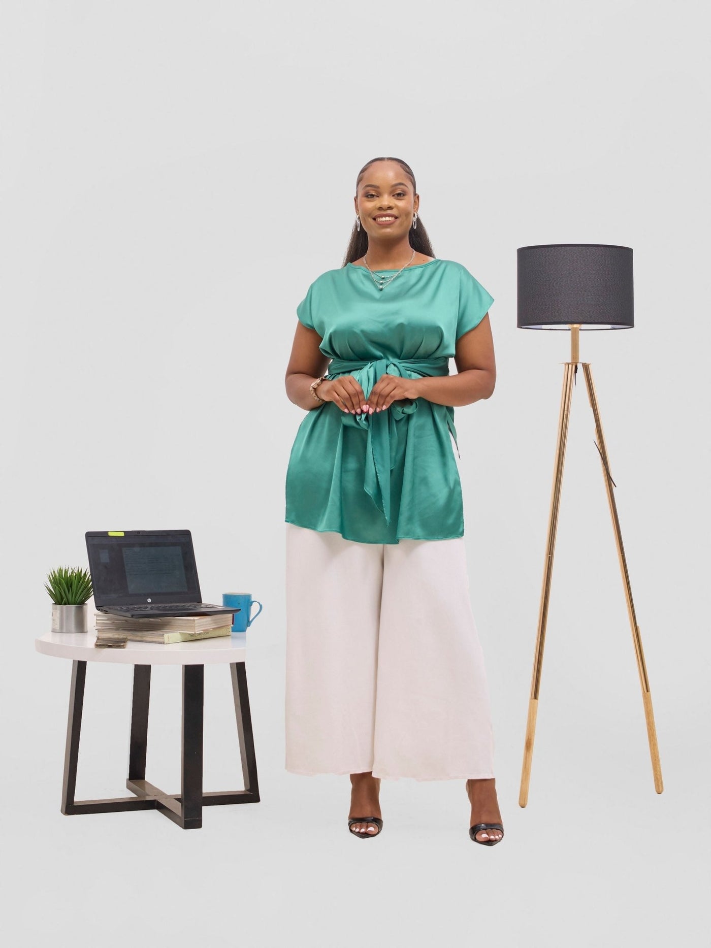 Vivo Yene Front Tie Tunic Top - Green - Shopzetu