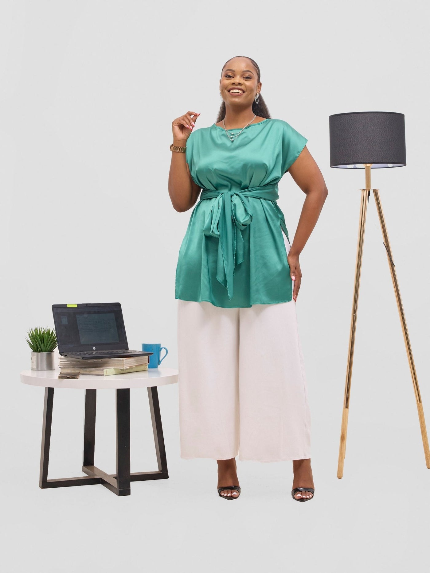 Vivo Yene Front Tie Tunic Top - Green - Shopzetu