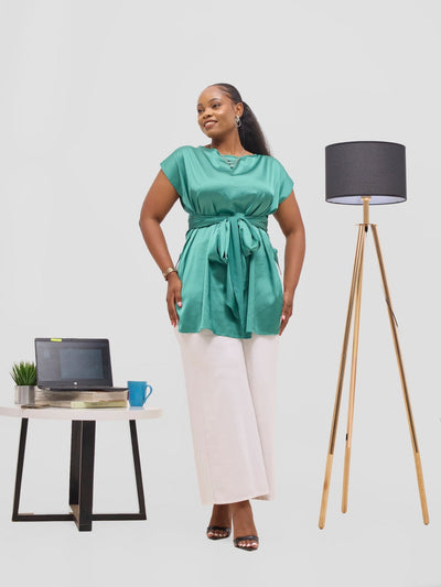 Vivo Yene Front Tie Tunic Top - Green - Shopzetu