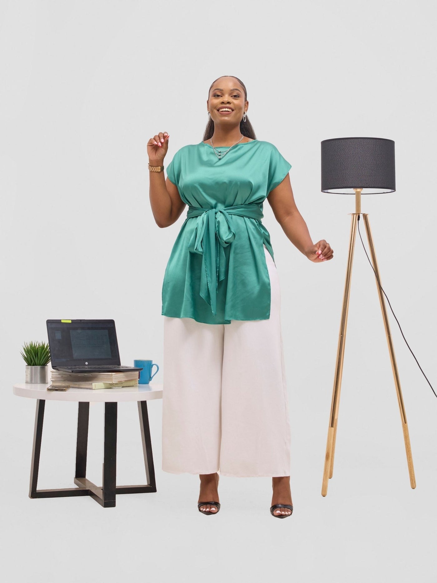 Vivo Yene Front Tie Tunic Top - Green - Shopzetu