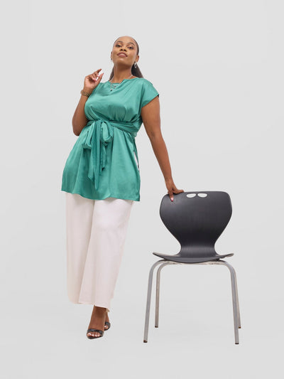 Vivo Yene Front Tie Tunic Top - Green - Shopzetu