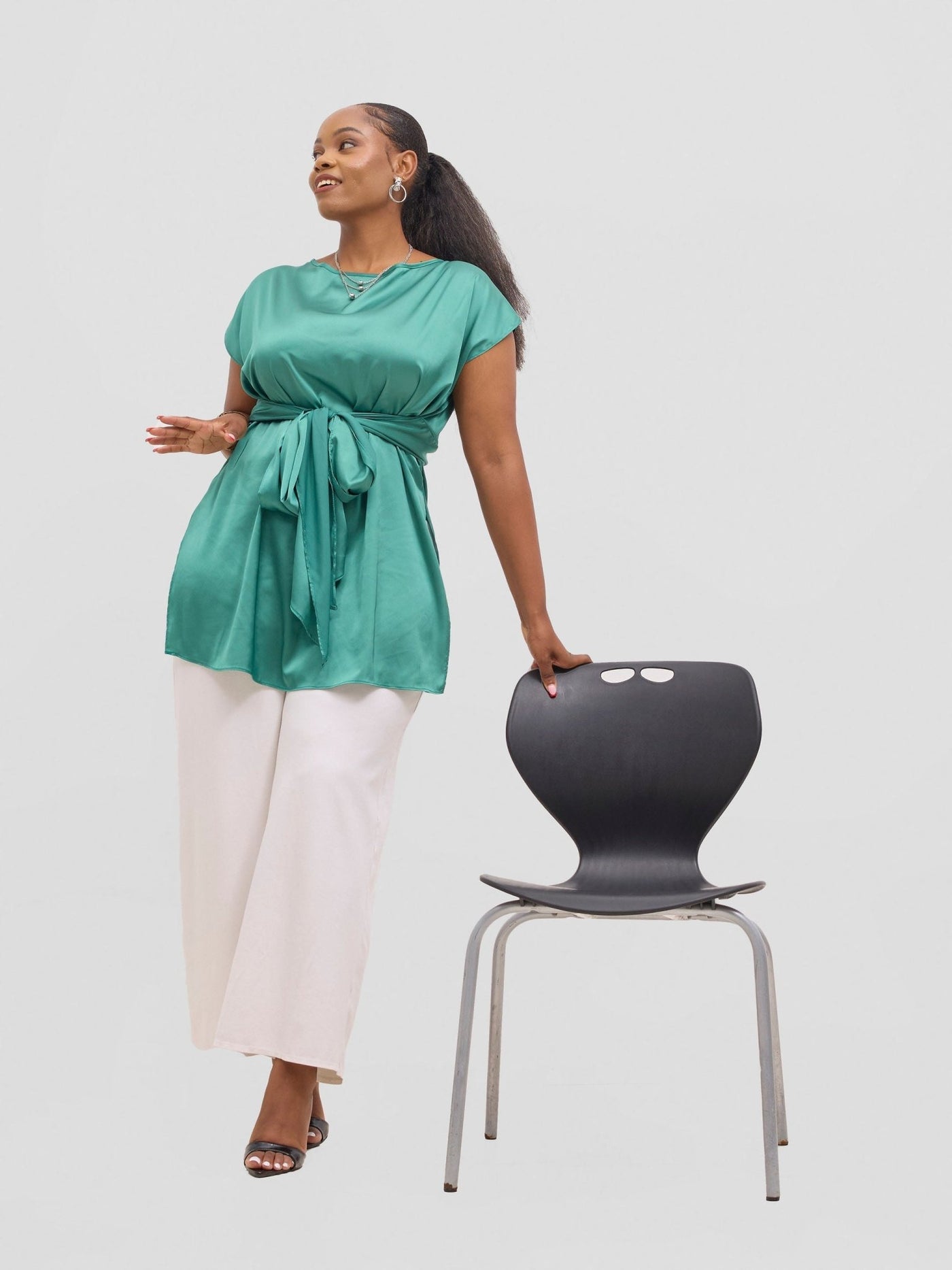 Vivo Yene Front Tie Tunic Top - Green - Shopzetu