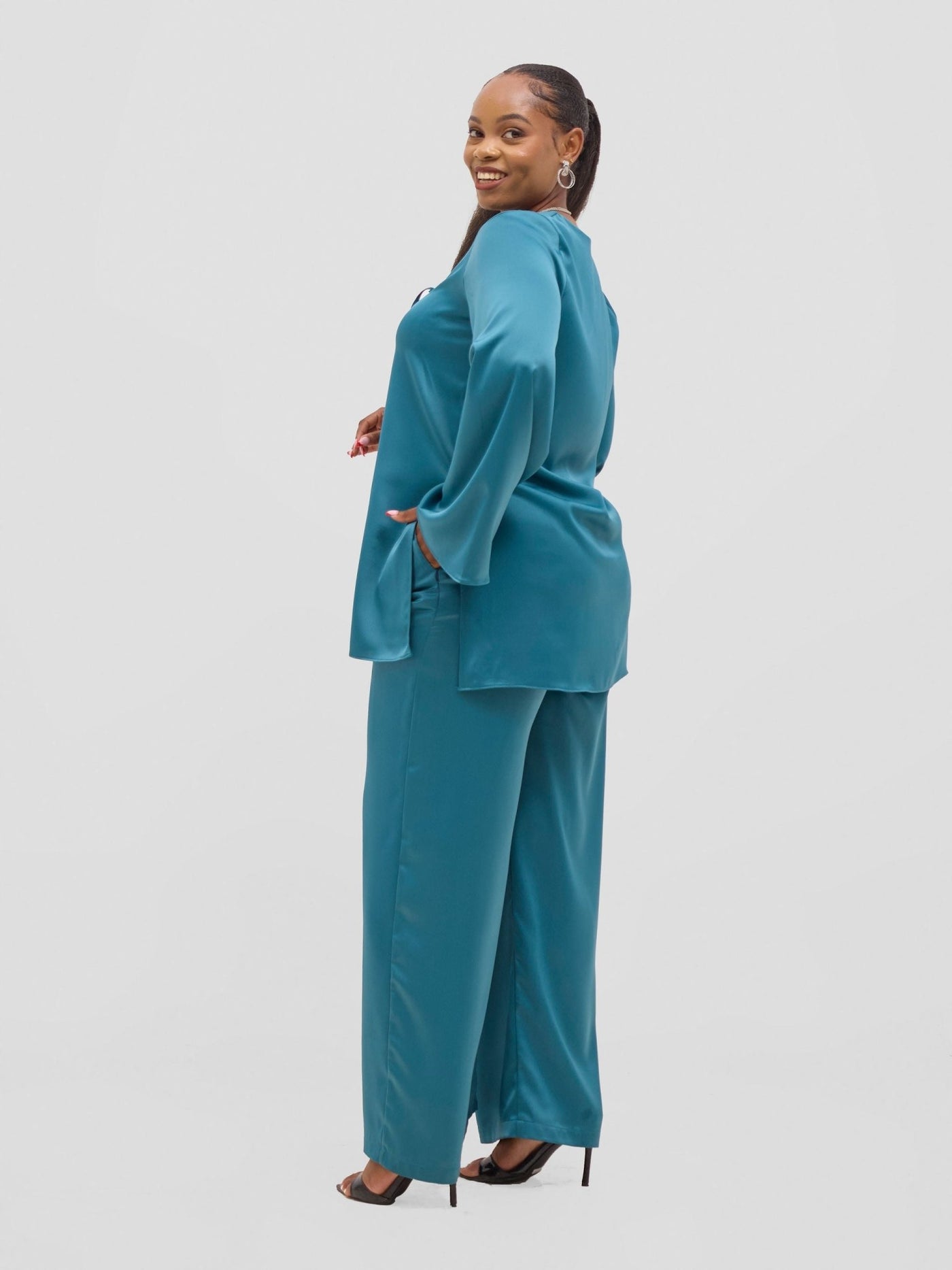 Vivo Yene High Slit Tunic Top - Light Teal - Shopzetu