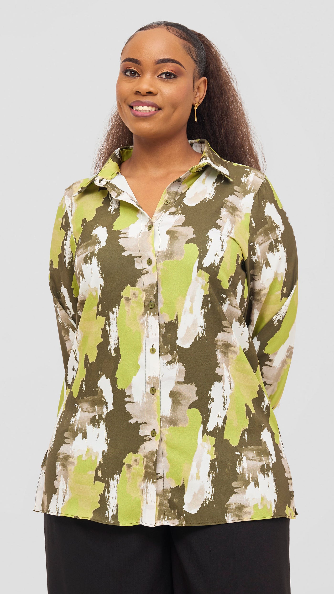Vivo Wastani Shirred Easy Fit Shirt - Lime / Hunters Marra Print