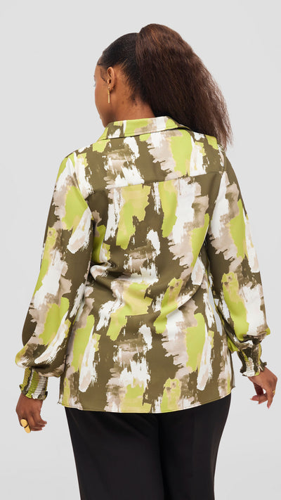Vivo Wastani Shirred Easy Fit Shirt - Lime / Hunters Marra Print