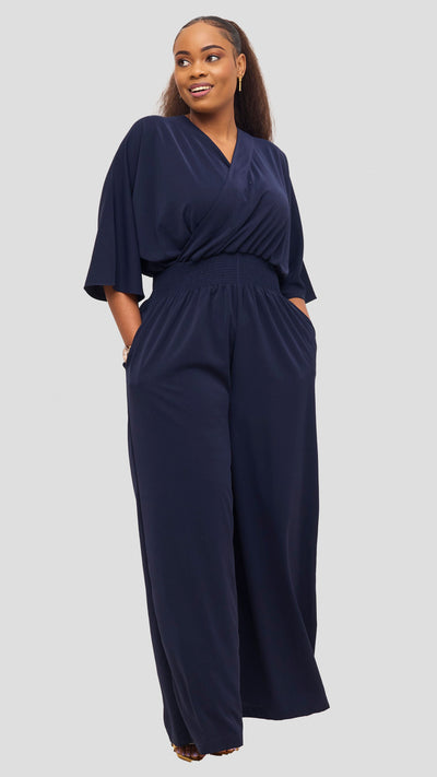 Vivo Iyana Shirred Waist Jumpsuit - Navy