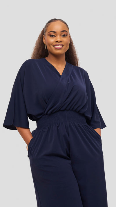 Vivo Iyana Shirred Waist Jumpsuit - Navy