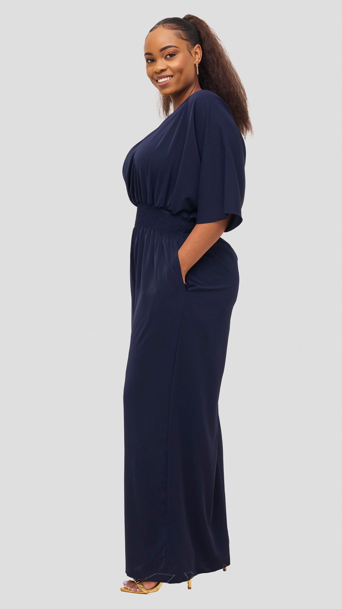 Vivo Iyana Shirred Waist Jumpsuit - Navy