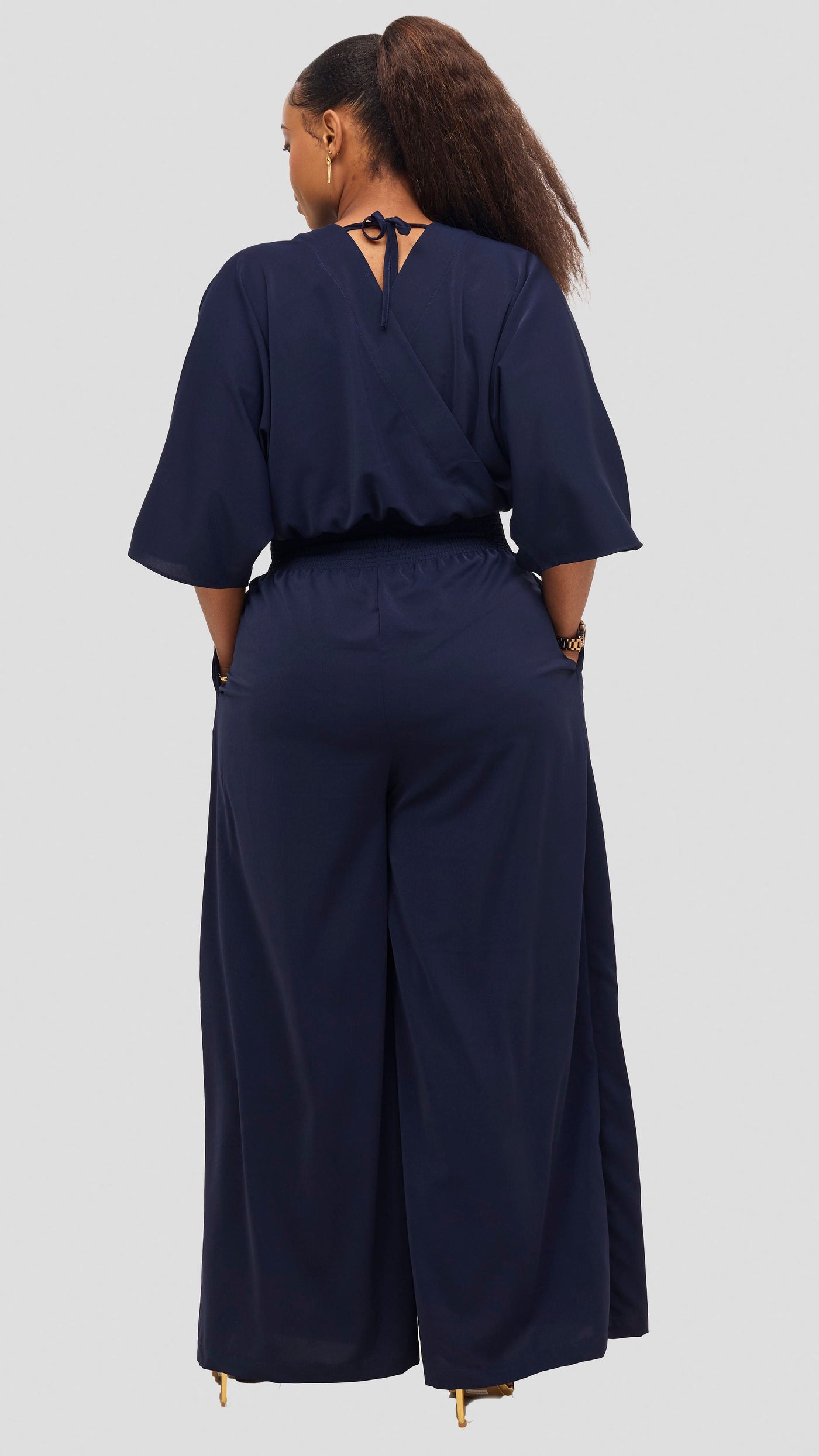 Vivo Iyana Shirred Waist Jumpsuit - Navy