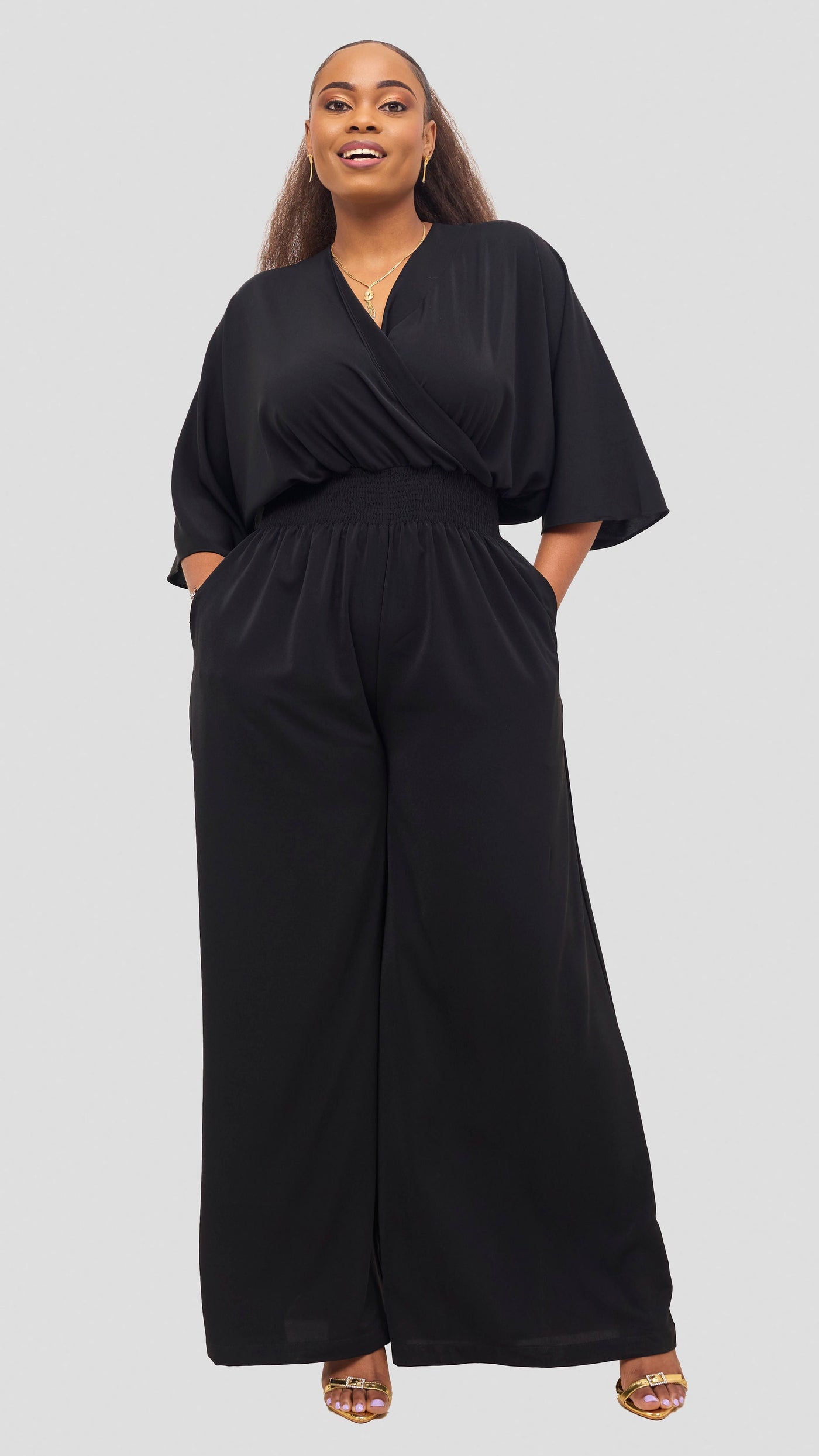 Vivo Iyana Shirred Waist Jumpsuit - Navy