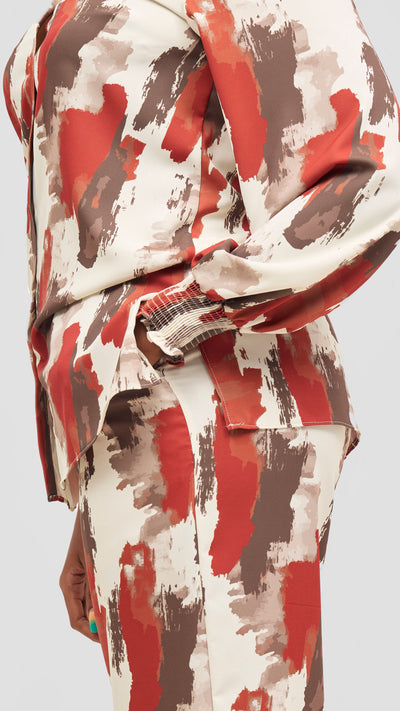 Vivo Wastani Shirred Easy Fit Shirt - Rust / Brown Marra Print