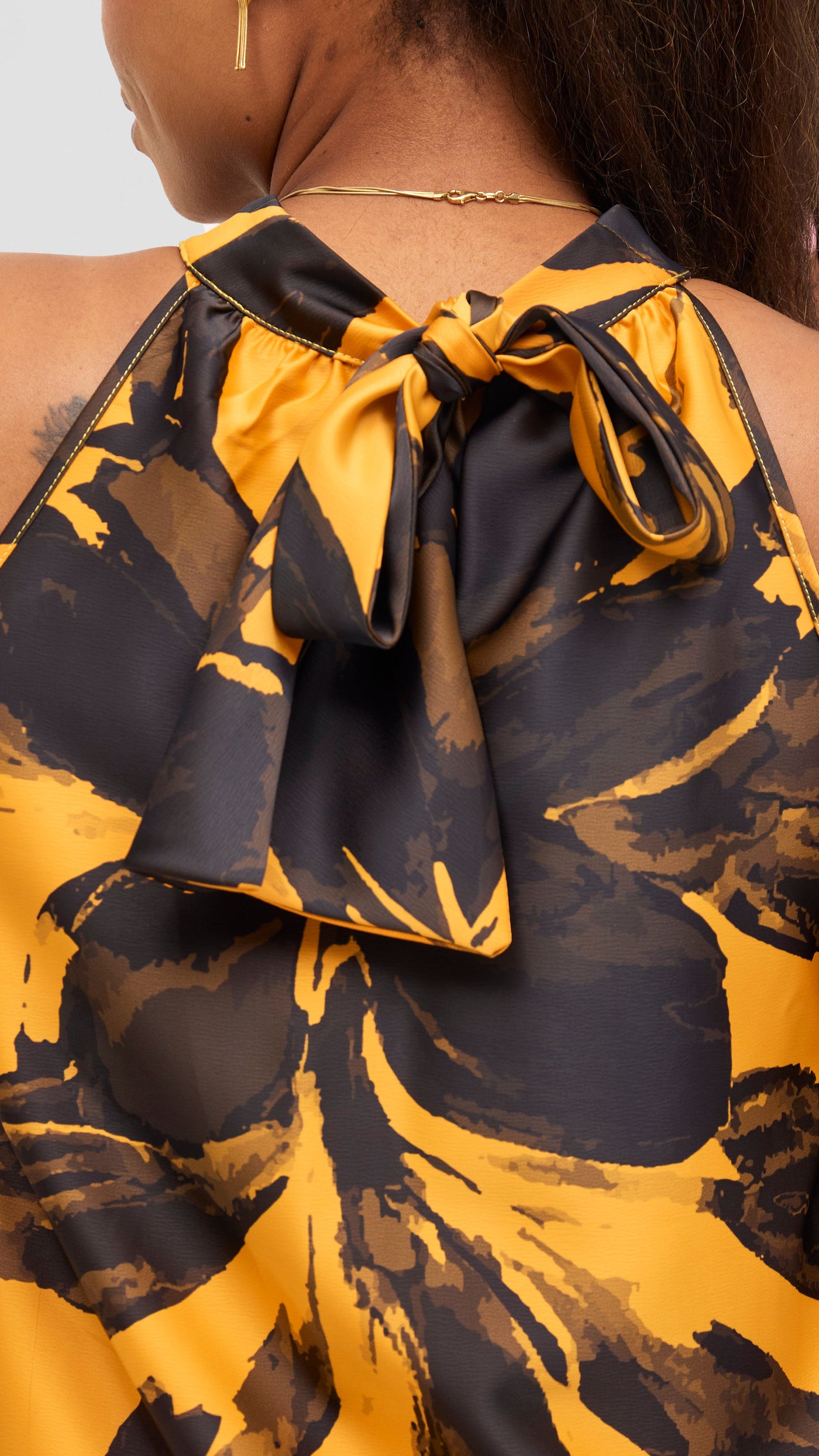 Vivo Iyana Bow Tie Mini Dress - Mustard / Black Iya Print
