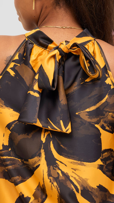 Vivo Iyana Bow Tie Mini Dress - Mustard / Black Iya Print