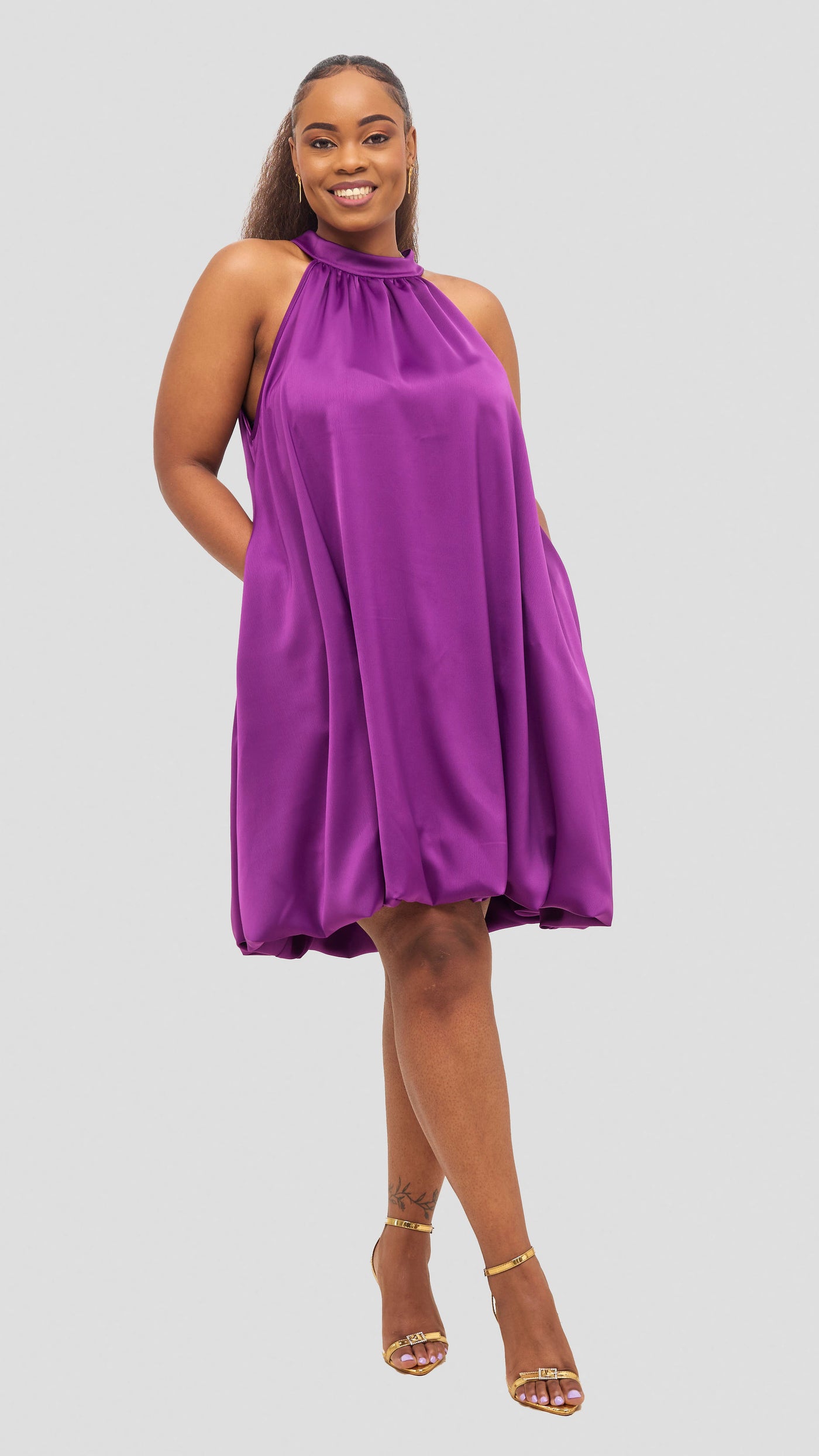 Vivo Iyana Knee Length Bubble Dress - Dark Magenta