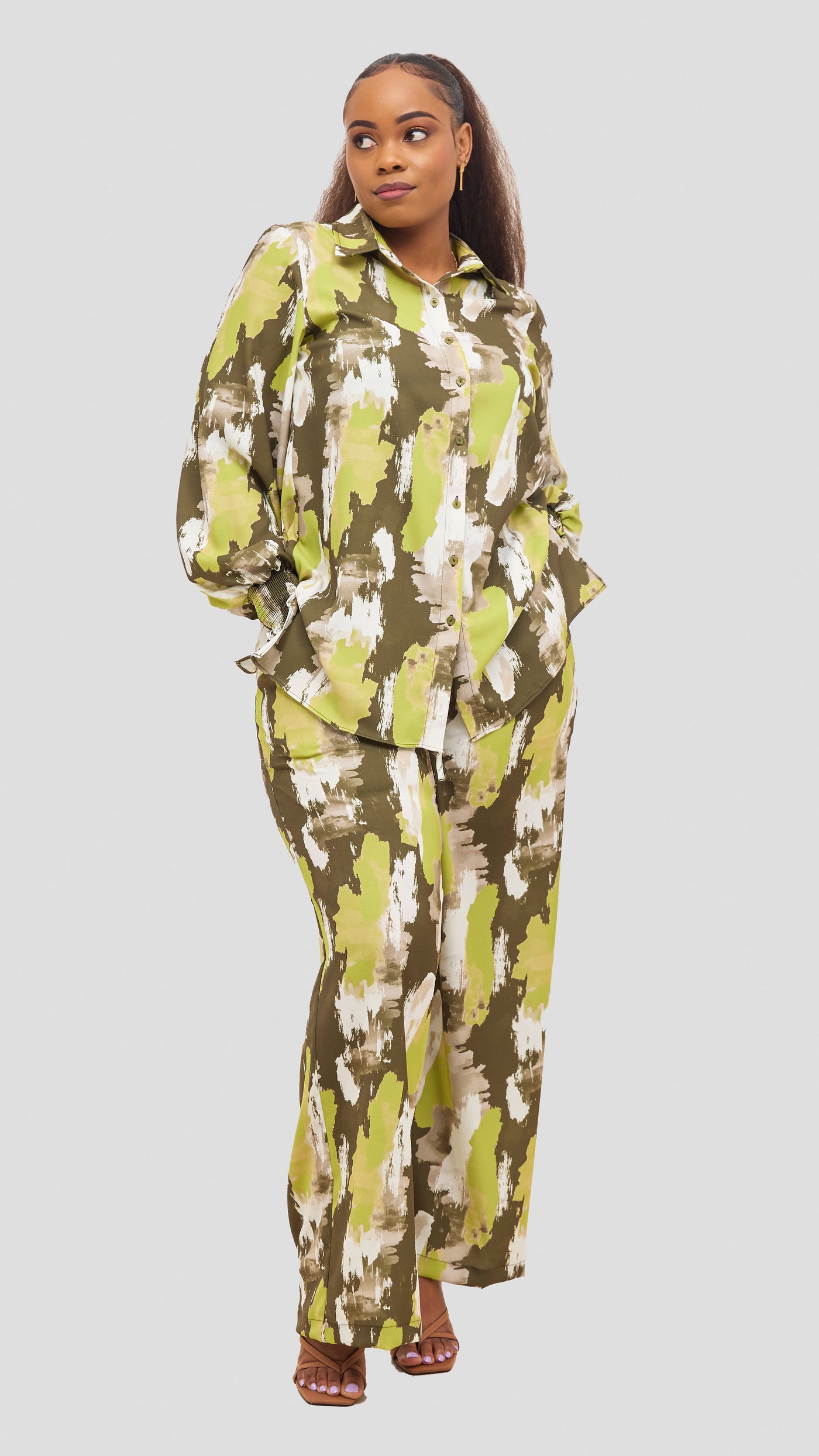 Vivo Wastani Shirred Easy Fit Shirt - Lime / Hunters Marra Print