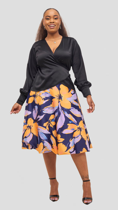 Vivo Merika Satin Wrap Top - Black