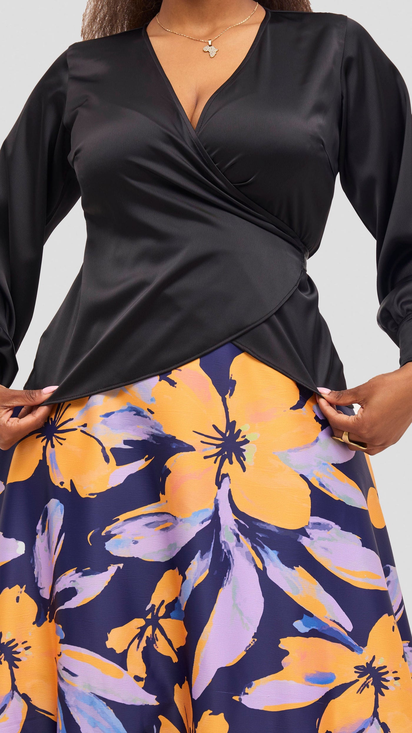 Vivo Merika Satin Wrap Top - Black