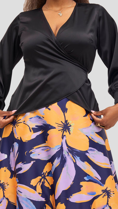 Vivo Merika Satin Wrap Top - Black