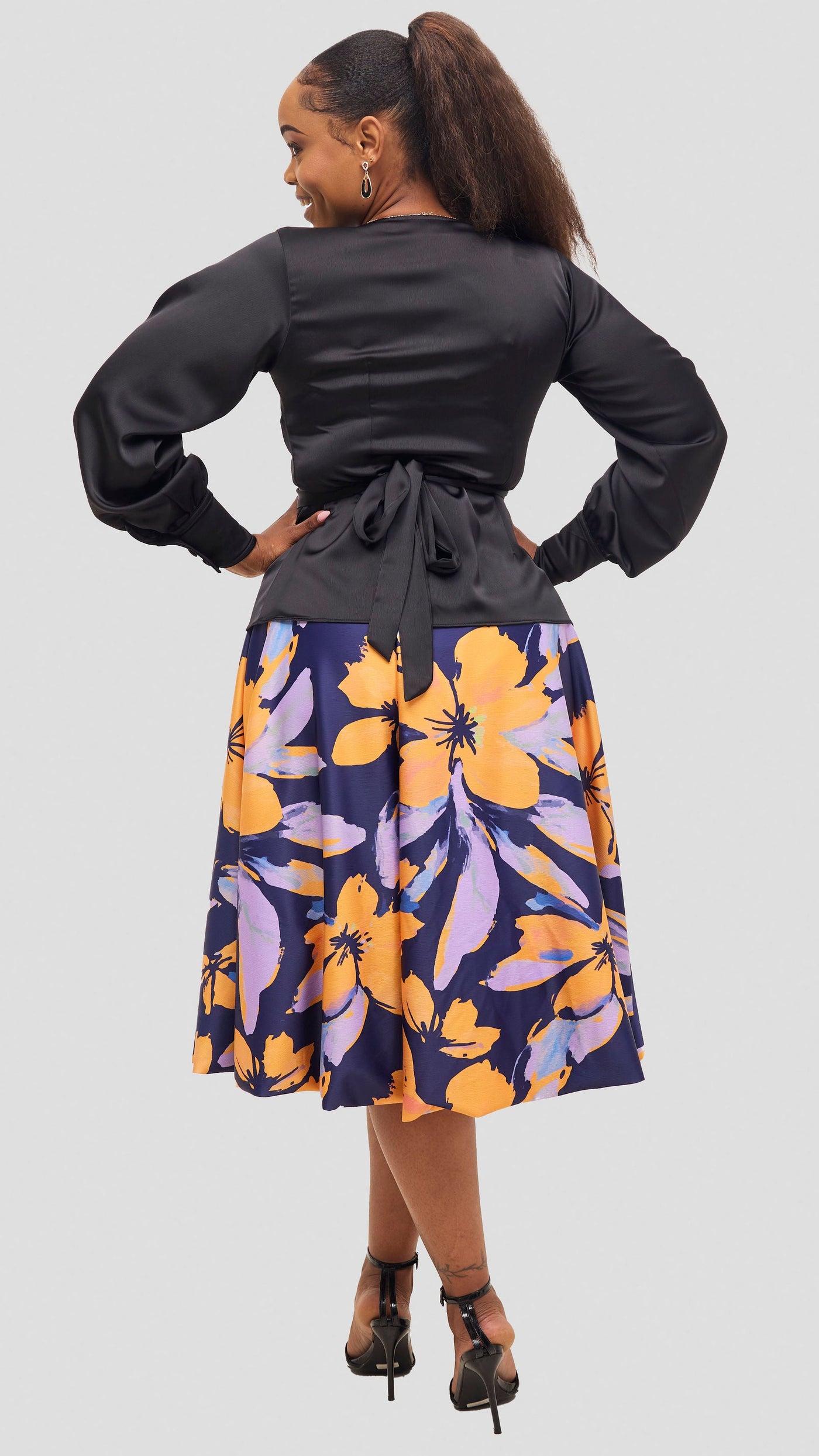 Vivo Merika Satin Wrap Top - Black