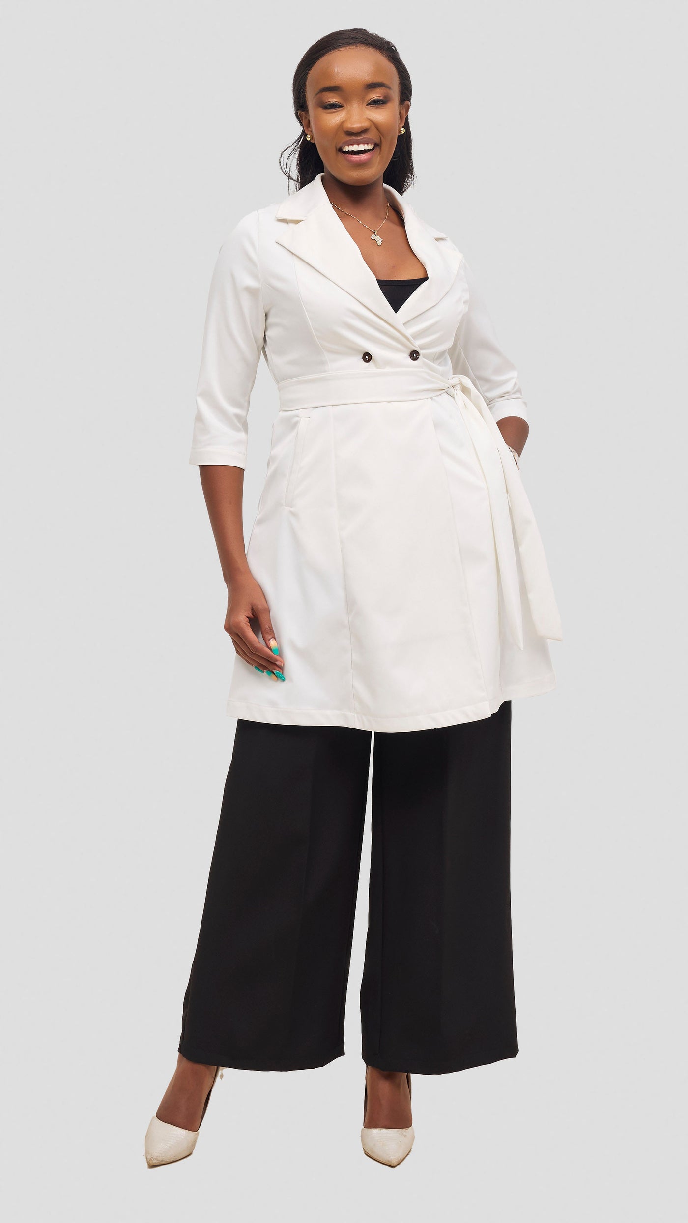 Vivo Aleri Trench Coat Dress - White