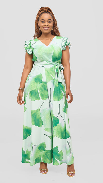 Vivo Nasinka A-Line Maxi Dress - Mint / Green Tilla Print
