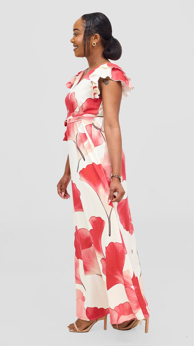Vivo Nasinka A-Line Maxi Dress - Off White / Red Tilla Print