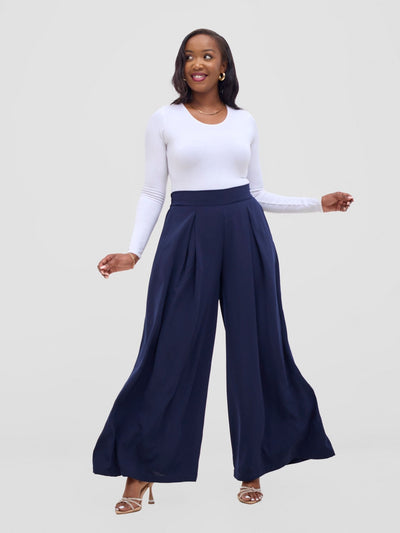 Vivo Hari Wide Leg Pants - Navy Blue - Shopzetu